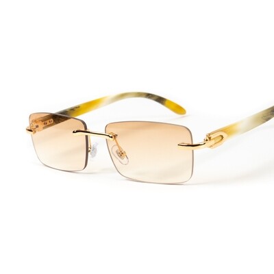 Rimless Gold Frame Peach Orange Tint Hip Hop Men&#39;s Sunglasses