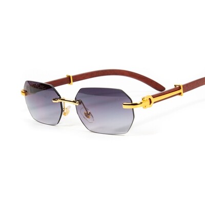 Men&#39;s Gold Frame Gradient Purple Tint Woodgrain Sunglasses