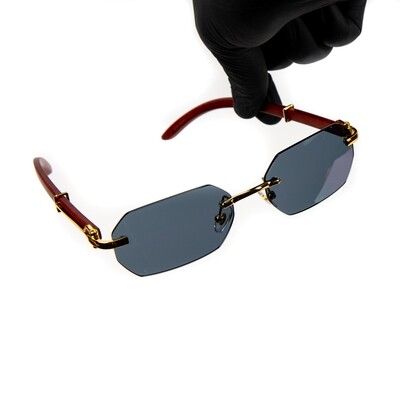 Men's Gold Frame Gradient Gray Tint Woodgrain Sunglasses