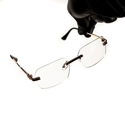 Men's Hip Hop Gold Wire Frame Rimless Clear Lens Glasses