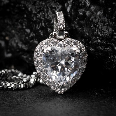 Women's White Gold Plated Cz Heart Pendant Chain Necklace