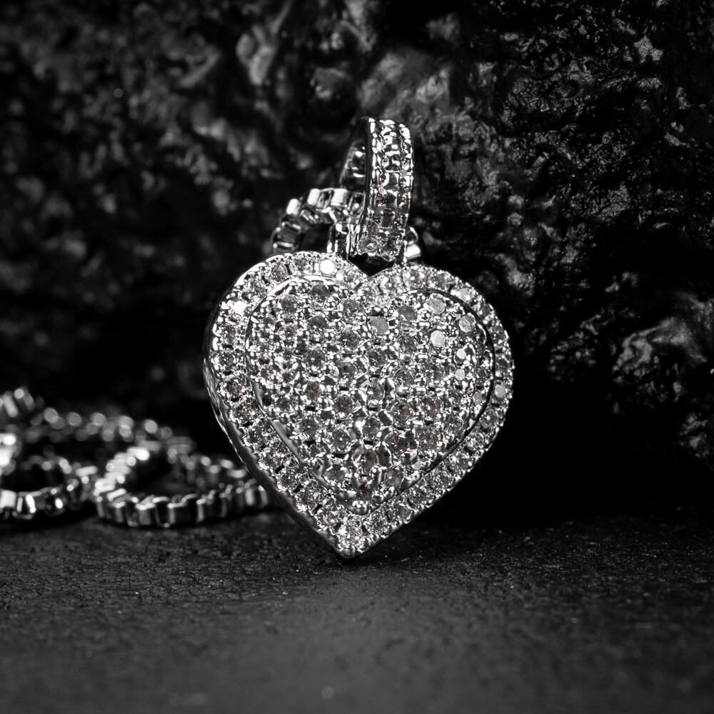 Women&#39;s White Gold Plated Cz Honey Comb Set Heart Pendant Necklace