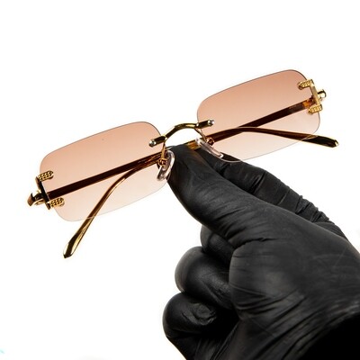 Rimless Gold Frame Orange Tint Gold Frame Men&#39;s Summer Sunglasses