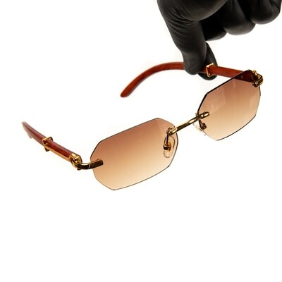 Men&#39;s Gold Frame Brown Tint Woodgrain Sunglasses