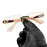 Mens Gold Pink Frame Rimless Vintage Clear Lens Glasses