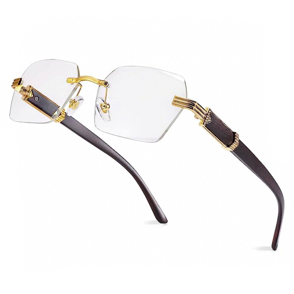 Men&#39;s Vintage Woodgrain Rimless Clear Tint Glasses