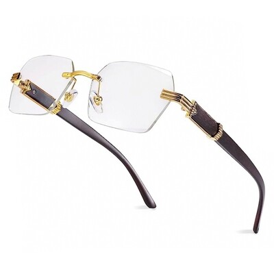 Men&#39;s Vintage Woodgrain Rimless Clear Tint Glasses