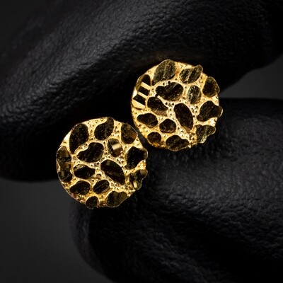 Solid 10K Yellow Gold Men's Round Diamond Cut Nugget Stud Earrings