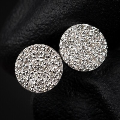 Round 10K White Gold 0.22Ct Natural Diamond Cluster Stud Earrings