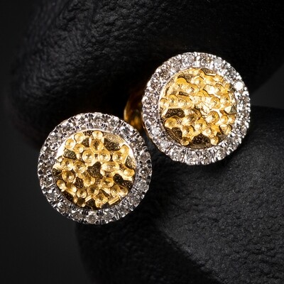 Mens 10K Yellow Gold 0.16 Ct Natural Diamond Round Nugget Stud Screw Back Earrings