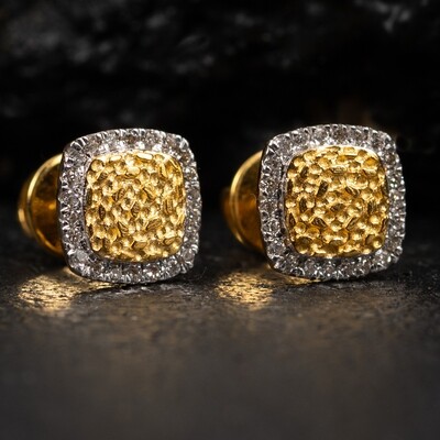 Small 10K Yellow Gold 0.19 Ct Natural Diamond Square Nugget Stud Screw Back Earrings