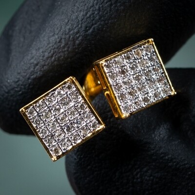 Two Tone 10K Yellow Gold 0.20Ct Natural Diamond Square Stud Earrings