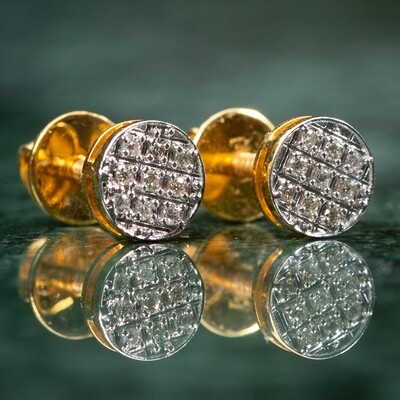 Small 10K Yellow Gold 0.09Ct Natural Diamond Round Circle Stud Earrings