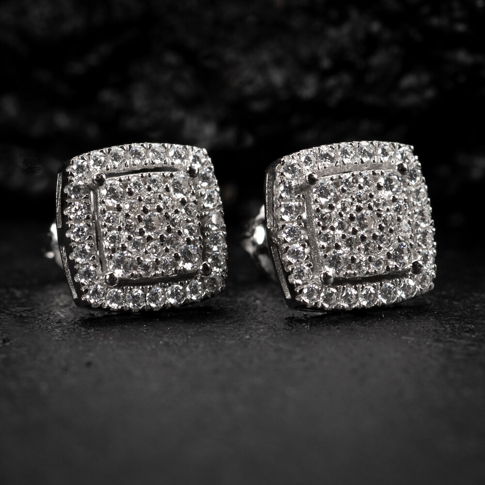 White Gold 925 Sterling Silver 3D Cube Square Cluster Screw Back Stud Earrings White Gold 925 Sterling Silver 3D Cube Square Cluster Screw Back Stud Earrings
