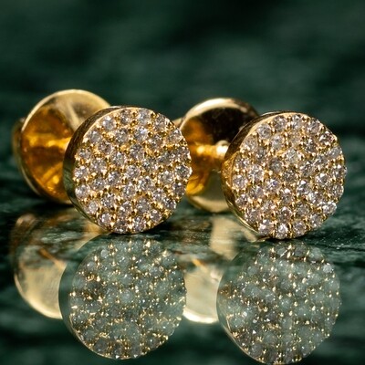 Round 10K Yellow Gold 0.22Ct Natural Diamond Circle Stud Earrings