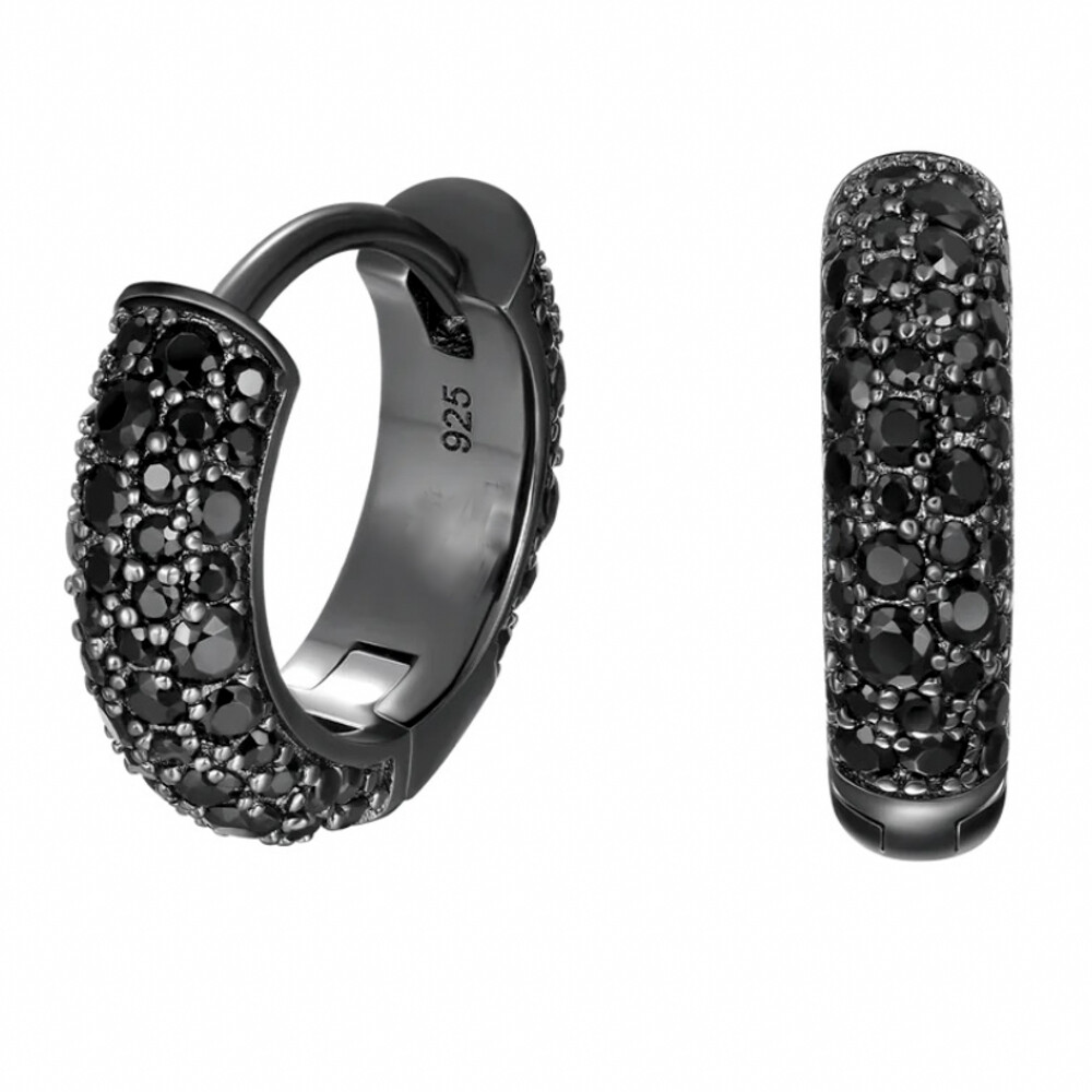 Sterling Silver Black Onyx Cz Hoop Earrings​