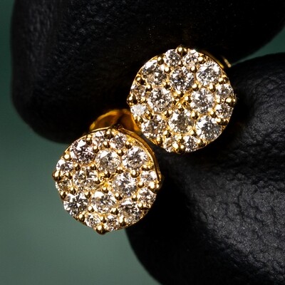 Round 10K Yellow Gold 0.37Ct Natural Diamond Circle Cluster Stud Earrings