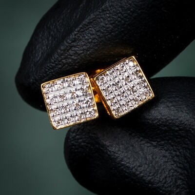 Square Two Tone 10K Yellow And White Gold 0.16Ct Natural Diamond Stud  Earrings