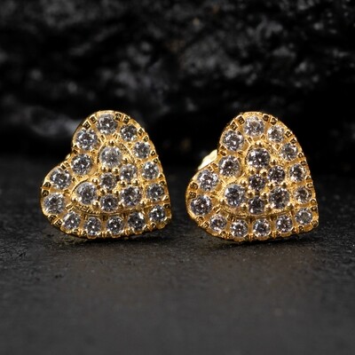 Women’s 14K Yellow Gold 925 Sterling Silver Honey Comb Set Heart Stud Earrings