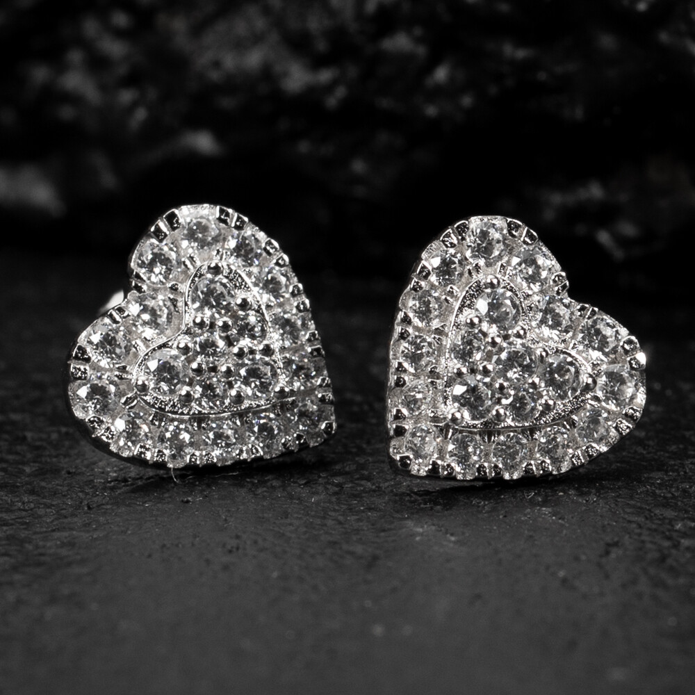 Women’s White Gold 925 Sterling Silver Honey Comb Set Heart Stud Earrings