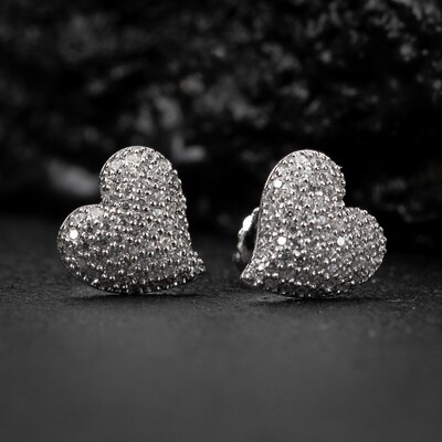 Women’s White Gold 925 Sterling Silver 3D Honey Comb Set Heart Stud Earrings