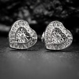 White Gold 925 Sterling Silver Small Elegant Women&#39;s Heart Stud Earrings