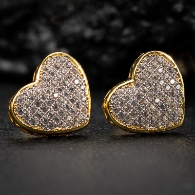 Women’s Large Yellow Gold 925 Sterling Silver Micro Pave Cz Heart Stud Earrings Women’s Large Yellow Gold 925 Sterling Silver Micro Pave Cz Heart Stud Earrings