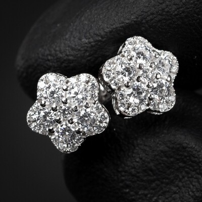 White Gold 925 Sterling Silver Star Flower Cluster Stud Screw Back Earrings White Gold 925 Sterling Silver Star Flower Cluster Stud Screw Back Earrings