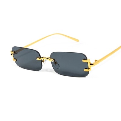 Men's Rectangular Rimless Gold Frame Black Tint Sunglasses