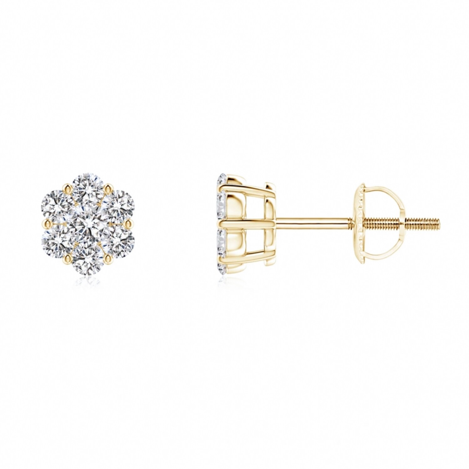 Unisex 925 Sterling Silver 14K Yellow Gold Plated Flower Cluster Screw Back Stud Earrings​