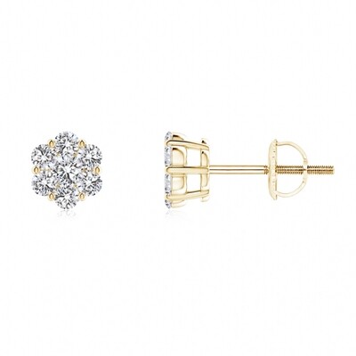 Unisex 925 Sterling Silver 14K Yellow Gold Plated Flower Cluster Screw Back Stud Earrings​