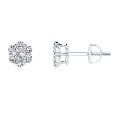 Unisex 925 Sterling Silver White Gold Plated Flower Cluster Screw Back Stud Earrings​