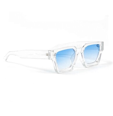 Men Women​ Retro Thick Rectangle Clear Square Frame Baby Blue Lens Chunky Sunglasses