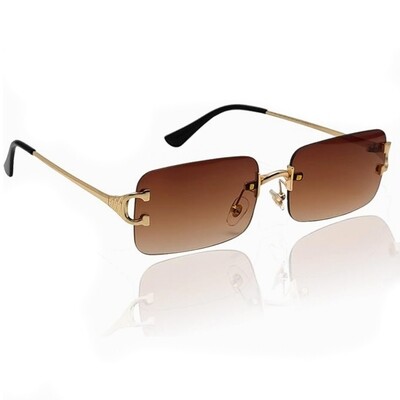Brown Tinted Rimless 90s Women's Mens Frameless Rectangle Sunglasses