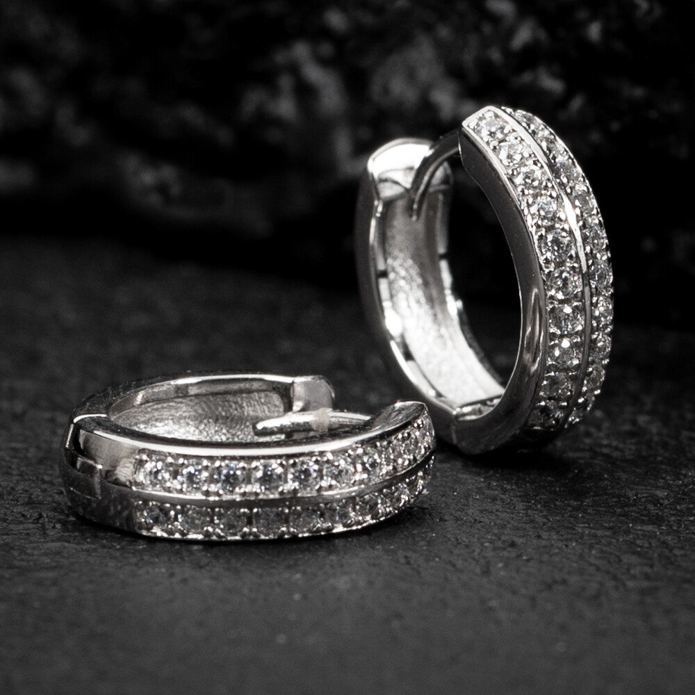 Honey Comb Set Mens Women&#39;s White Gold Plated 925 Sterling Silver Huggie Hoop Earrings