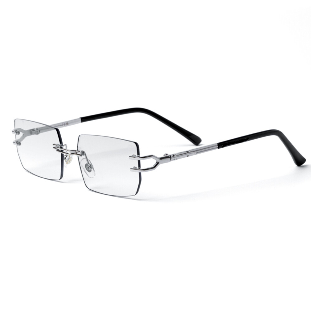 Silver Frame Metal Rimless Clear Lens Rectangular Square Men’s Eye Glasses