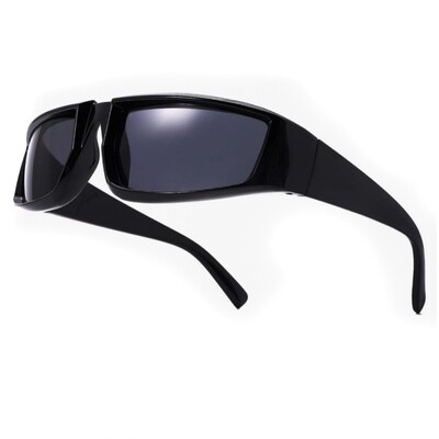 Oval Futuristic Black Thick Trendy Wrap Around Y2K Sunglasses