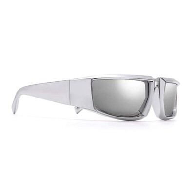 Oval Futuristic Silver Thick Trendy Wrap Around Gray Y2K Sunglasses