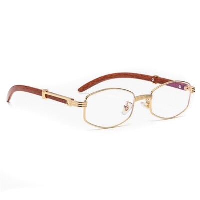 ​Gold Frame Vintage Retro Clear Lens Fashion Gold Mens Woodgrain Glasses