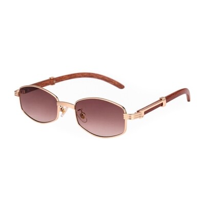 Retro Vintage Polygon Brown Tint Lens Gold Frame Men Wooden Frames Sunglasses