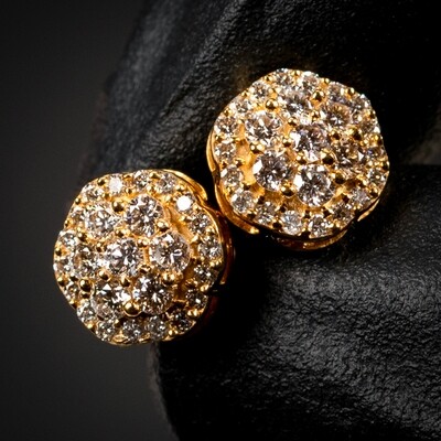 VVS Moissanite Yellow Gold Plated 925 Sterling Silver Flower Cluster Stud Earrings