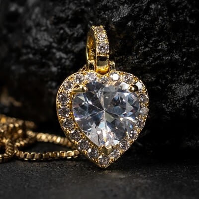 Women's Yellow Gold Plated Cz Heart Pendant Chain Necklace