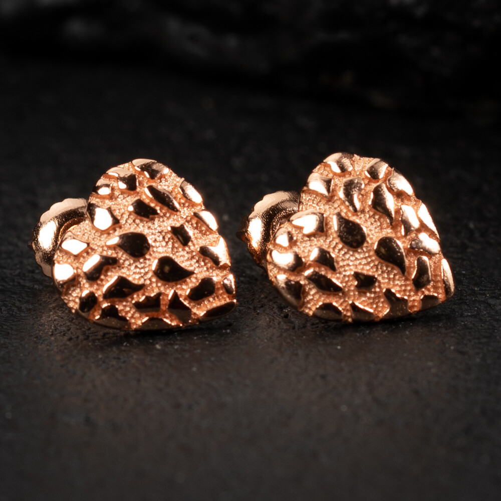 Women’s Pink 14K Rose Gold 925 Sterling Silver Nugget Heart Stud Earrings Women’s Pink 14K Rose Gold 925 Sterling Silver Nugget Heart Stud Earrings