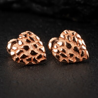 Women’s Pink 14K Rose Gold 925 Sterling Silver Nugget Heart Stud Earrings