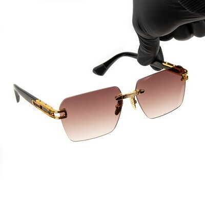 Men&#39;s Gold Frame Burgundy Gradient Tint Rimless Retro Sunglasses