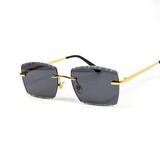 Men&#39;s Dark Gray Tint Gold Wire Frame Hip Hop Gem Cut Rimless Sunglasses