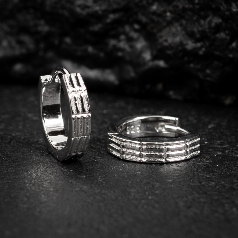 ​Small Elegant White Gold Plated 925 Sterling Silver Textured Hoop Earrings