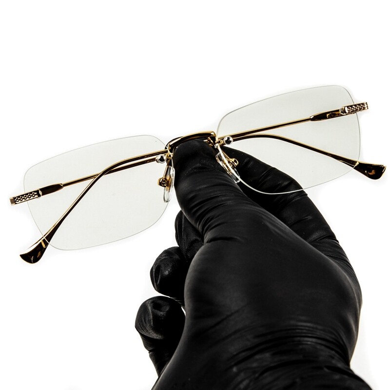 Mens Vintage Gold Frame Rimless Hip Hop Clear Lens Retro Fashion Glasses