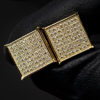 Hip Hop Micro Pave Canary Yellow Cz Square Stud Screw Back Post Earrings For Men.