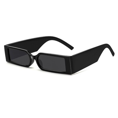 Dark Black Thin Narrow Frame Trendy Rectangular Square 90's Retro Unisex Shades Sunglasses